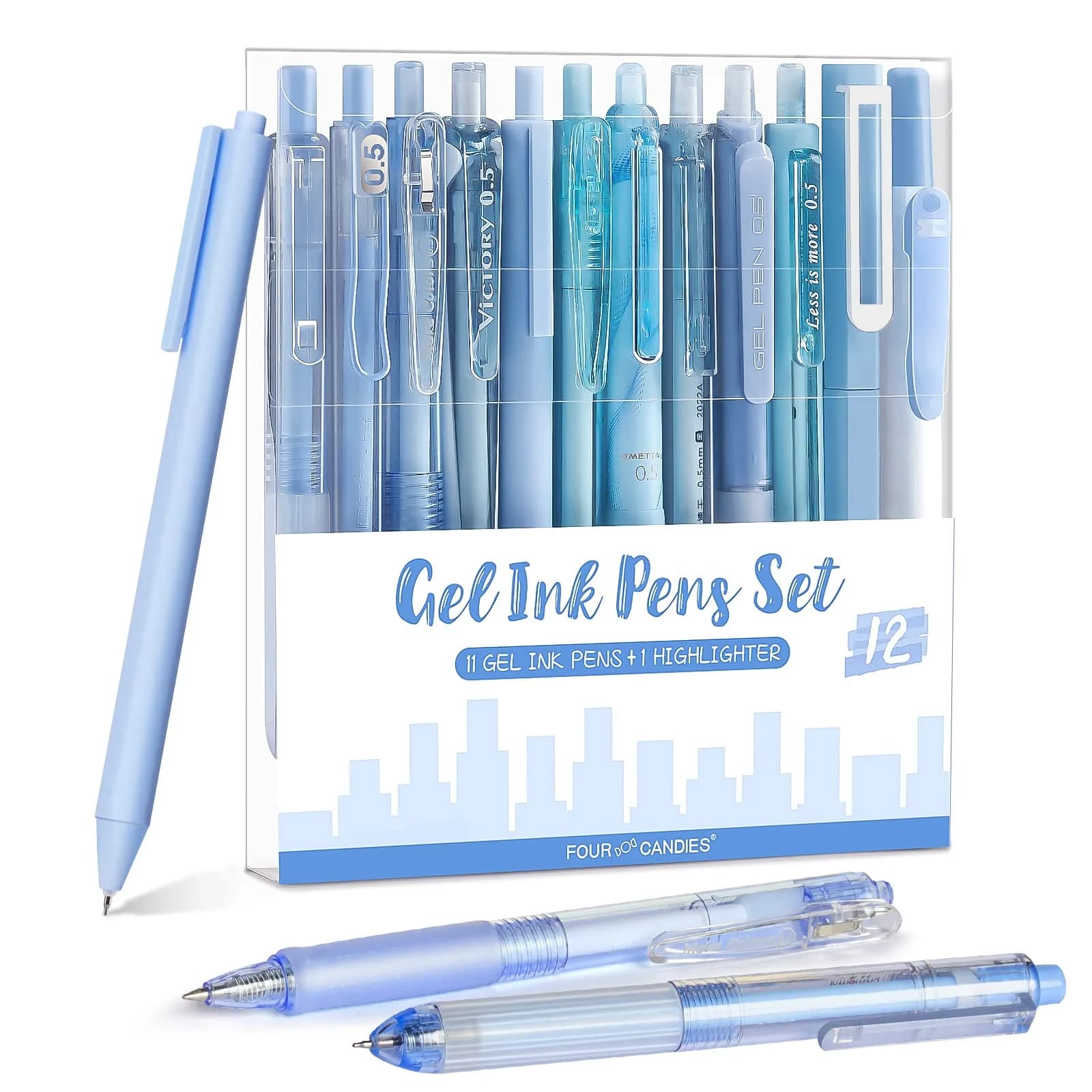Four Candies Cute Blue Pens, Black Gel Ink, Ocean Series 12ct | Smooth Writing Instrument - main product image