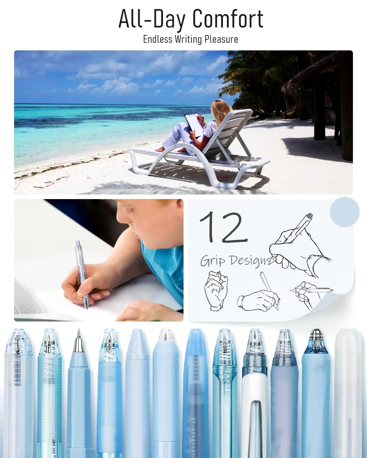 Four Candies Cute Blue Pens, Black Gel Ink, Ocean Series 12ct | Smooth Writing Instrument - view 6