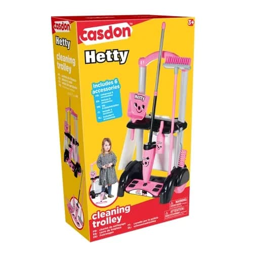 Casdon Hetty Cleaning Trolley - Pink Toy Playset with Mop & Accessories | Realistic Role Play for Kids 3+ thumbnail 6