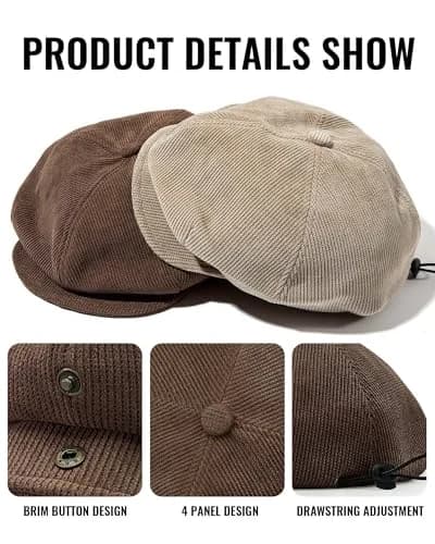Croogo Baker Boy Newsboy Cap Beige | Classic Adjustable Apple Hat for Men & Women thumbnail 4