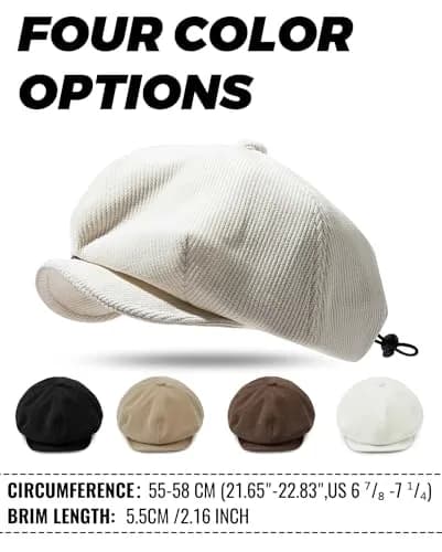 Croogo Baker Boy Newsboy Cap Beige | Classic Adjustable Apple Hat for Men & Women thumbnail 3