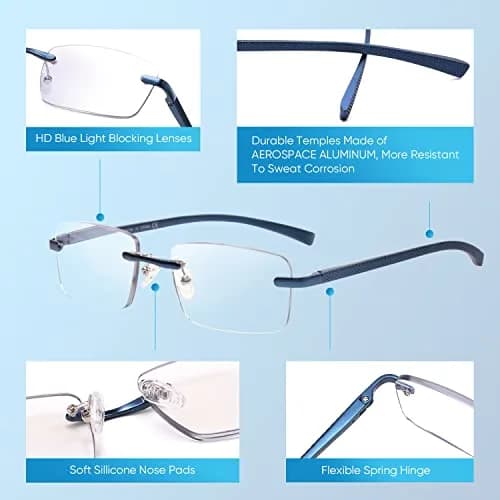 Missfive Premium Aluminum Progressive Multifocus Reading Glasses 1.5 Diopters (0.75x-1.5x) | Blue Light Blocking, Rimless thumbnail 6
