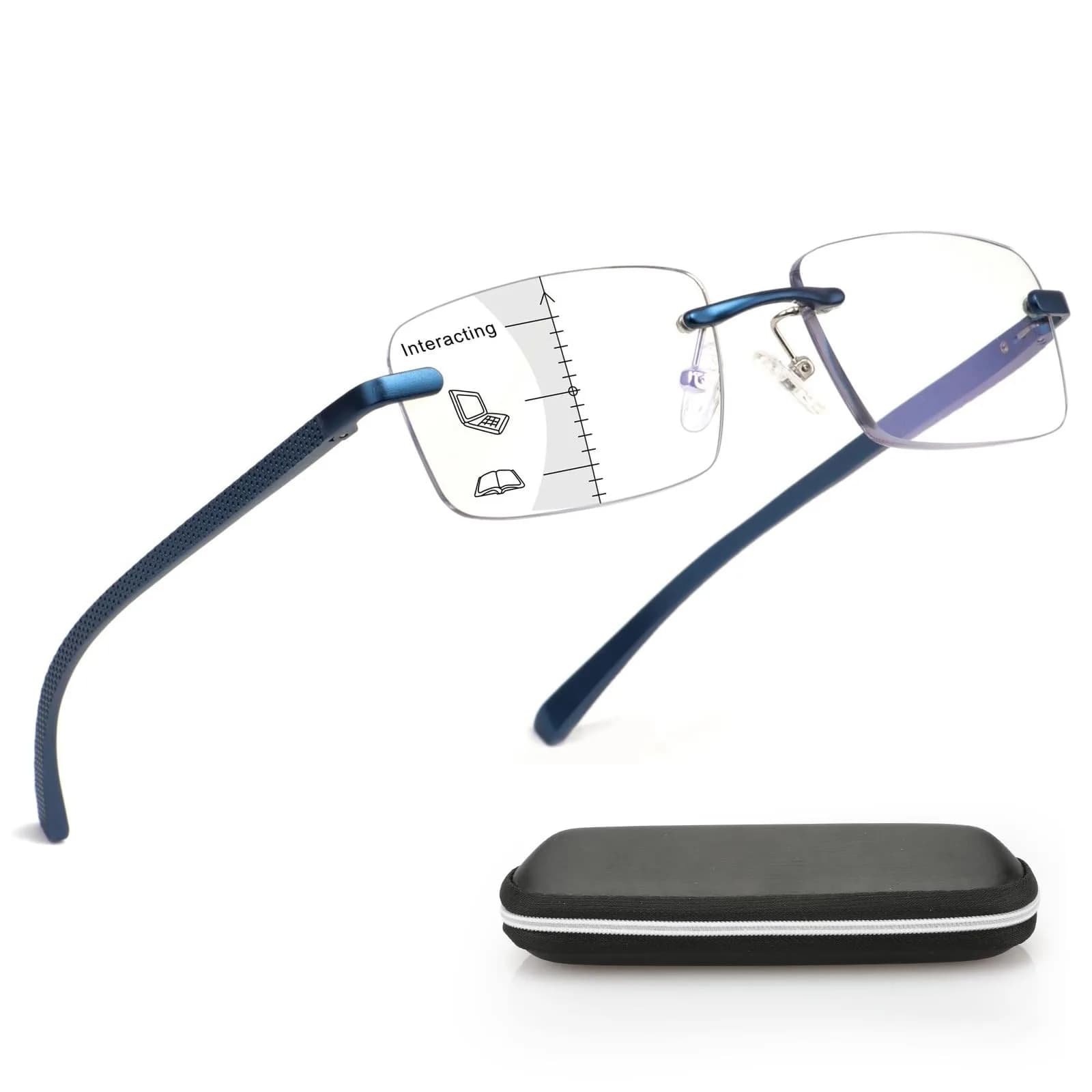 Missfive Premium Aluminum Progressive Multifocus Reading Glasses 1.5 Diopters (0.75x-1.5x) | Blue Light Blocking, Rimless - main product image