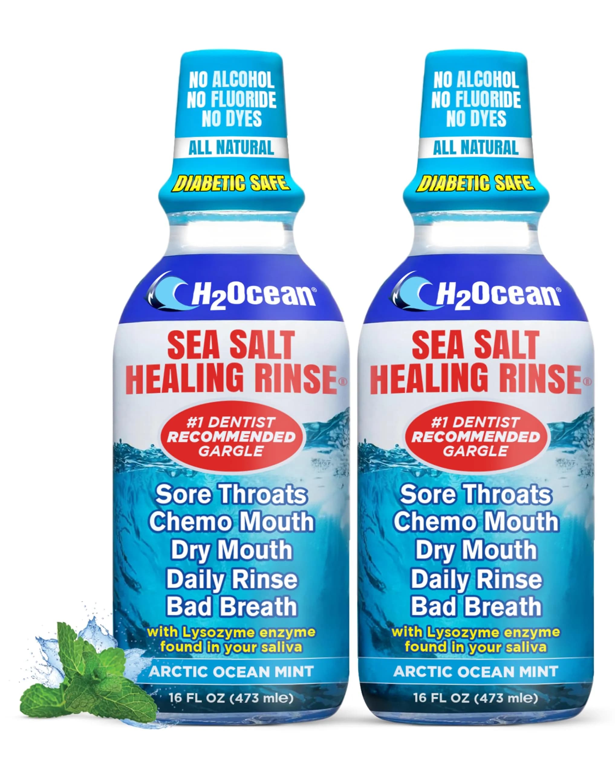 H2Ocean Arctic Ocean Rinse Mouthwash 8 Fl Oz | Alcohol & Fluoride Free, Sea Salt & Xylitol for Oral Healing — Dye Free
