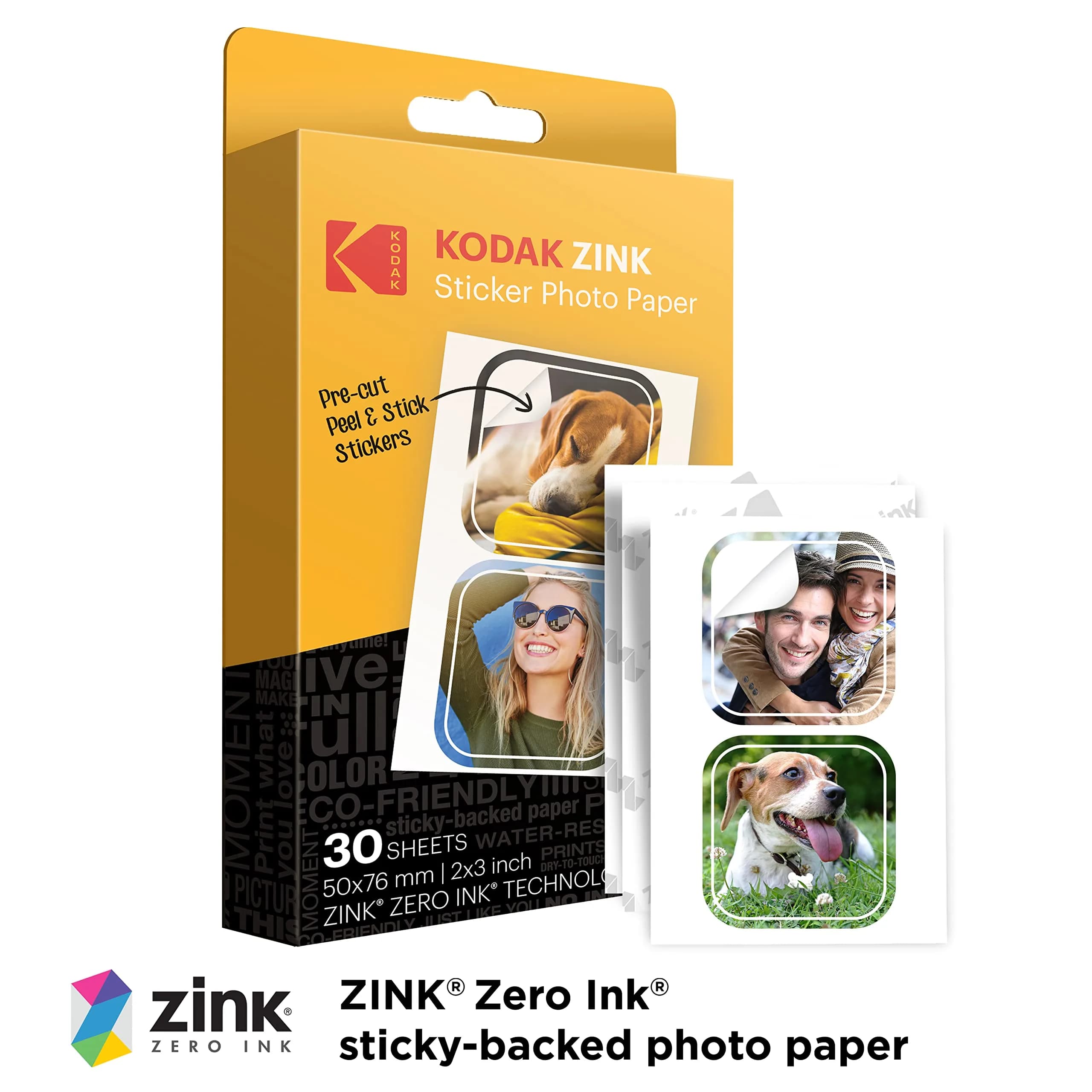 KODAK 2x3 Premium Sticky-Backed ZINK Photo Paper 30 Sheets | Inkless Sticker Printing - view 2
