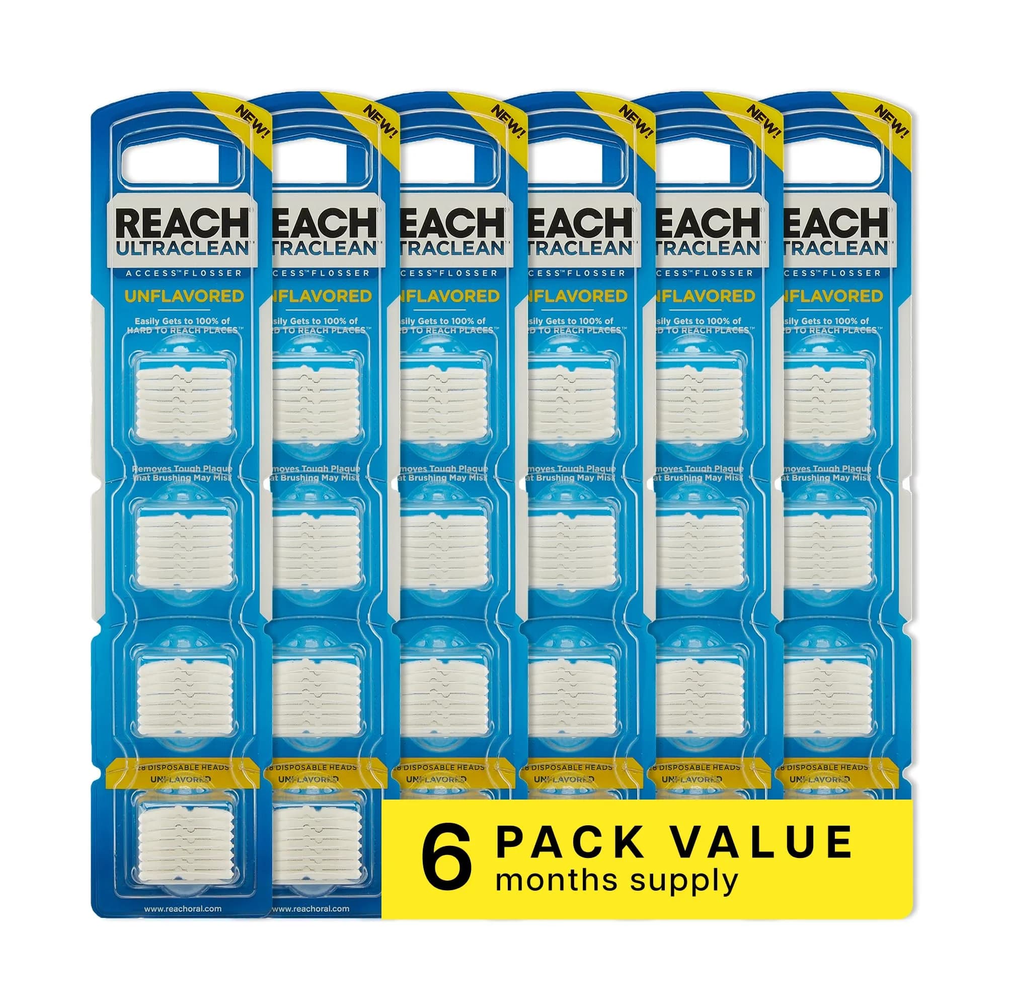 REACH Ultraclean Access Flosser Refill Heads, Unflavored, 28 Count (Pack of 6) | Dentist Recommended Brand for Easy Oral Care - main product image