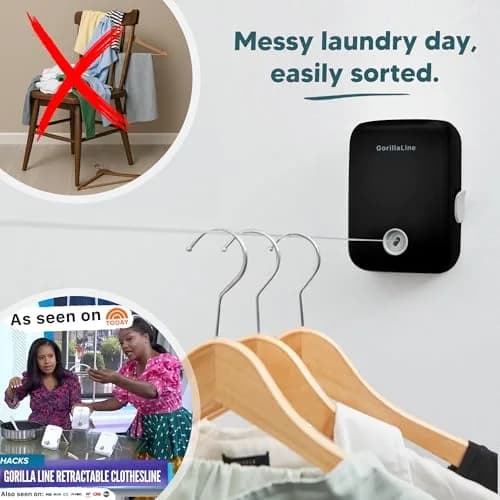 GorillaLine Retractable Clothesline 14.1 ft (4.3 m) | Heavy Duty Wall Mounted Drying Rack for Indoor & Outdoor Use thumbnail 3