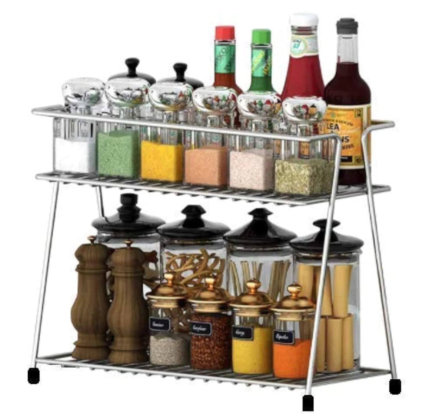 12FOR COLLECTION Stainless Steel 2-Tier Trolley Spice Rack | 49cm (19.3in) Kitchen Organizer — White