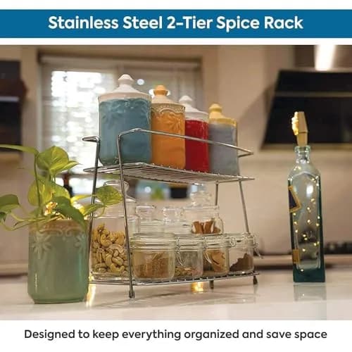 12FOR COLLECTION Stainless Steel 2-Tier Trolley Spice Rack | 49cm (19.3in) Kitchen Organizer thumbnail 4