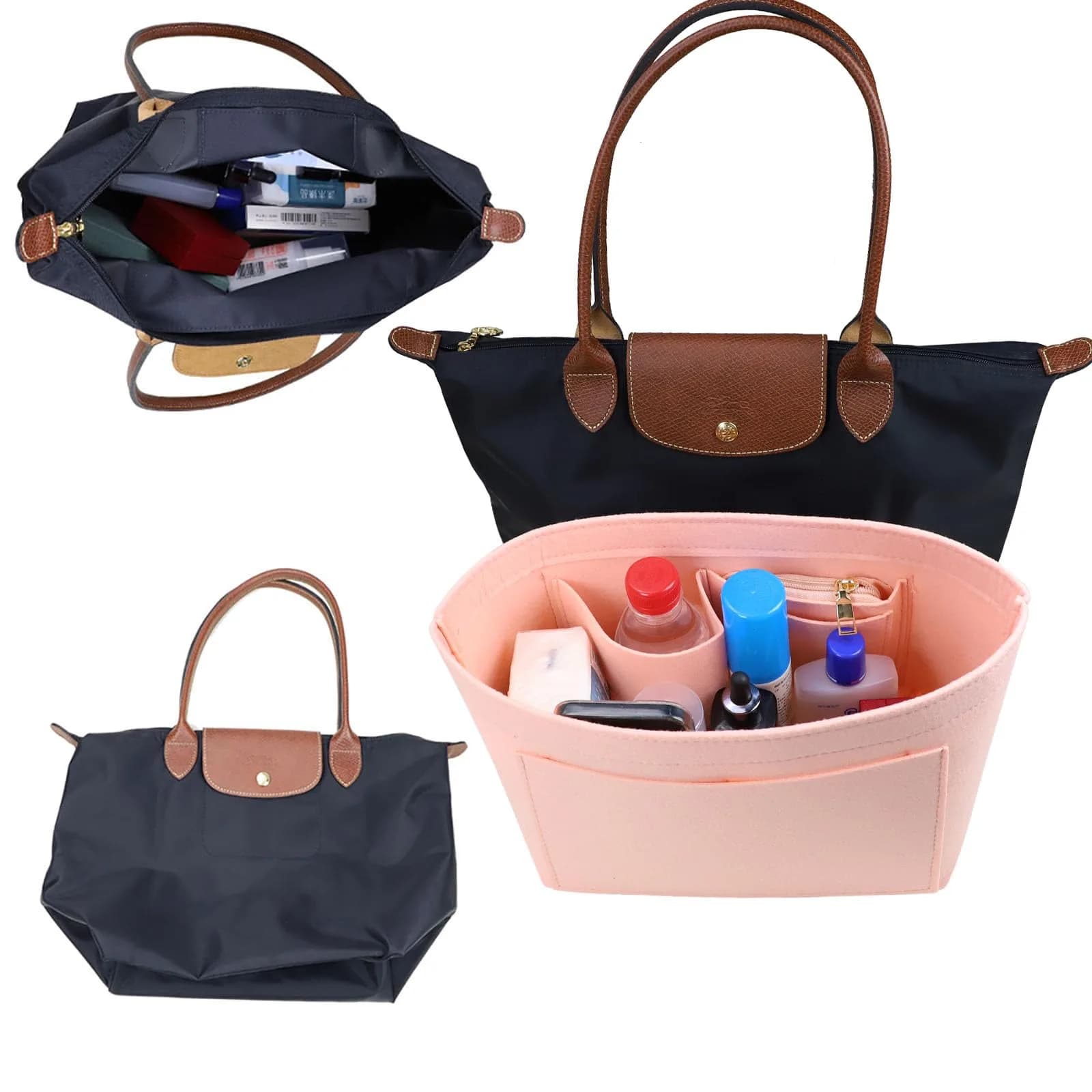 Lckaey Large Pink Felt Purse Organizer Insert | 28cm (11.02") Width, 18cm (7.08") Depth, 22.5cm (8.86") Height - view 5
