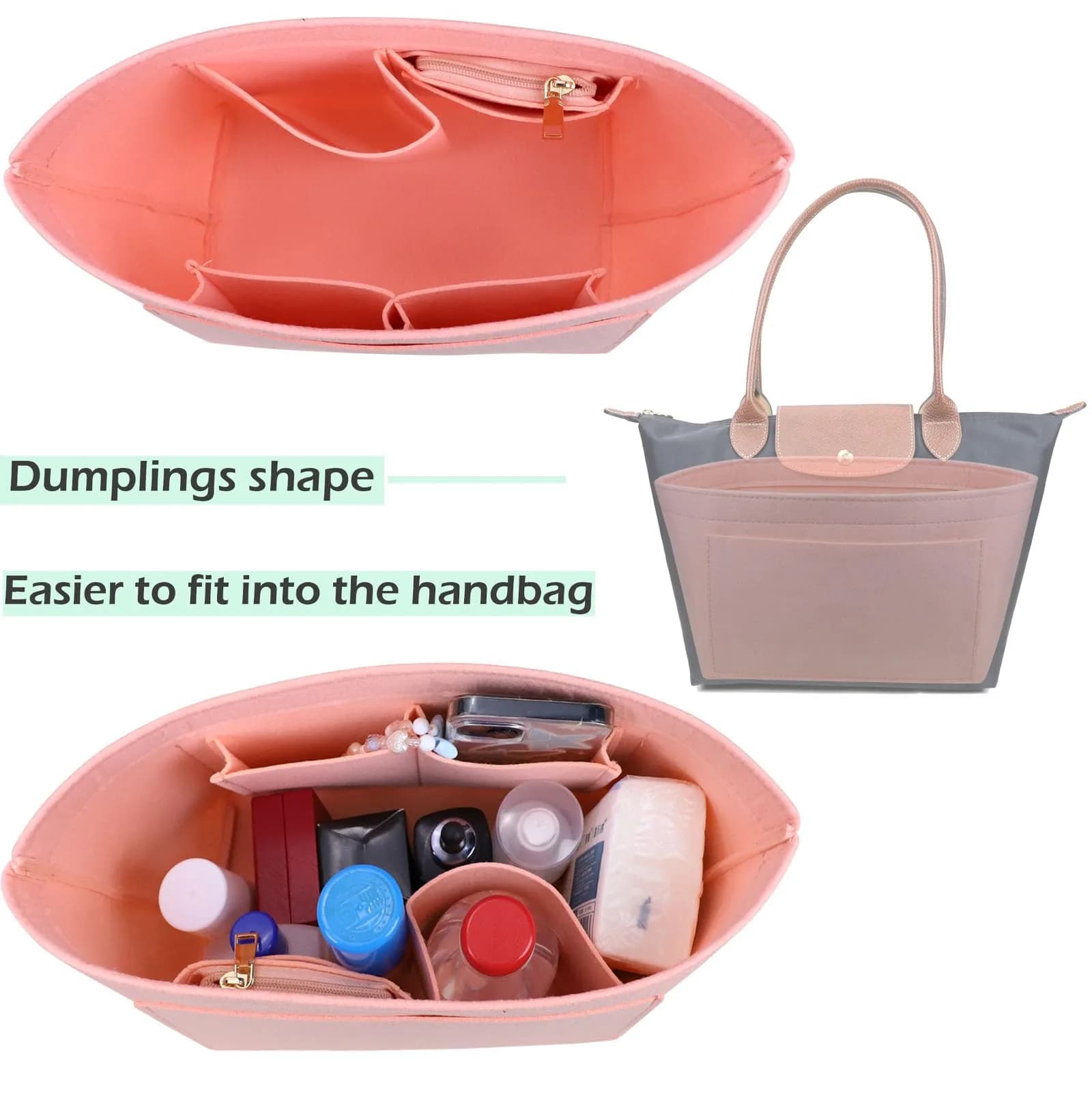 Lckaey Large Pink Felt Purse Organizer Insert | 28cm (11.02") Width, 18cm (7.08") Depth, 22.5cm (8.86") Height - view 6