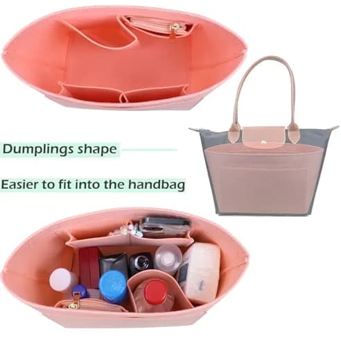 Lckaey Large Pink Felt Purse Organizer Insert | 28cm (11.02") Width, 18cm (7.08") Depth, 22.5cm (8.86") Height thumbnail 6