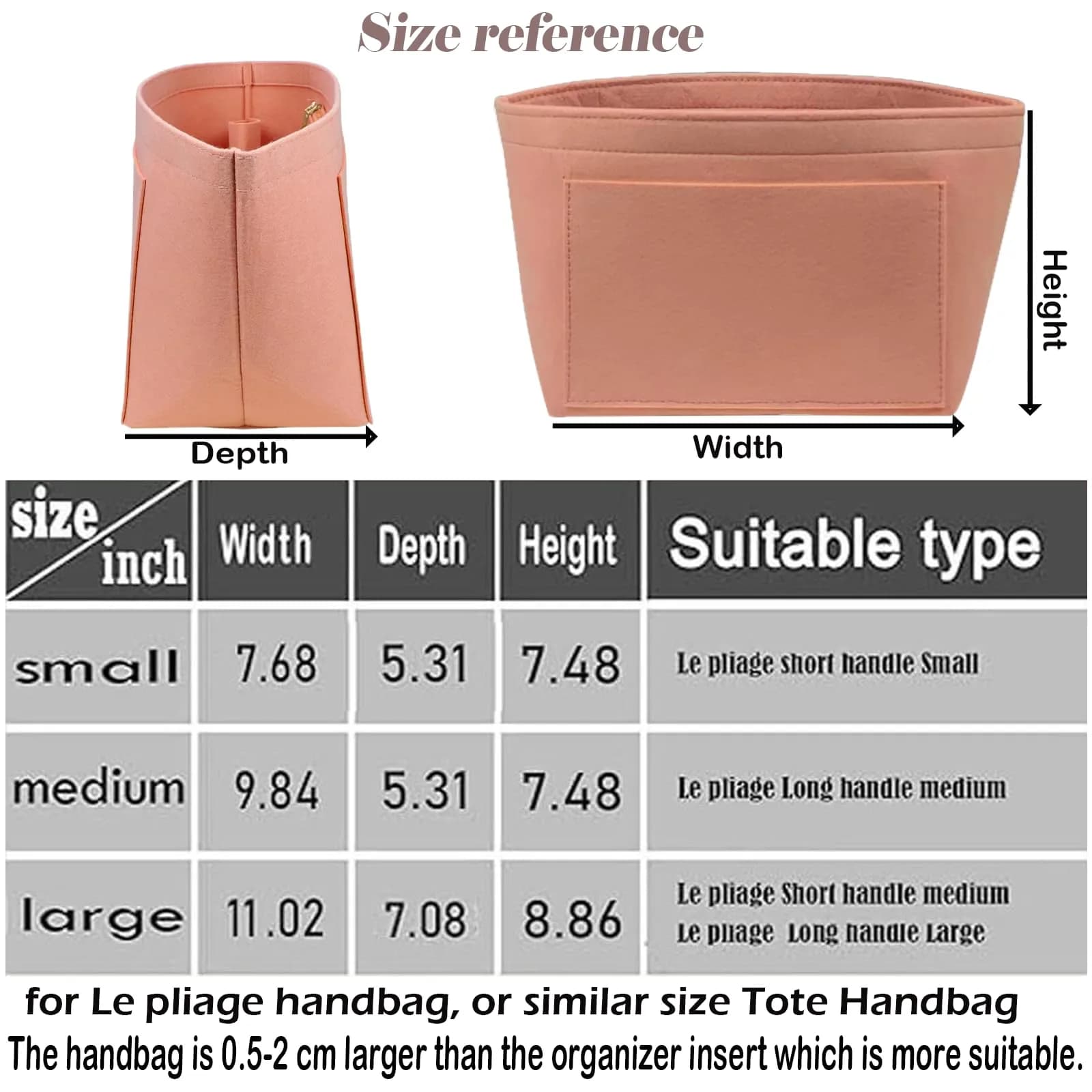 Lckaey Large Pink Felt Purse Organizer Insert | 28cm (11.02") Width, 18cm (7.08") Depth, 22.5cm (8.86") Height - view 2
