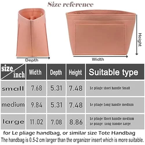 Lckaey Large Pink Felt Purse Organizer Insert | 28cm (11.02") Width, 18cm (7.08") Depth, 22.5cm (8.86") Height thumbnail 2