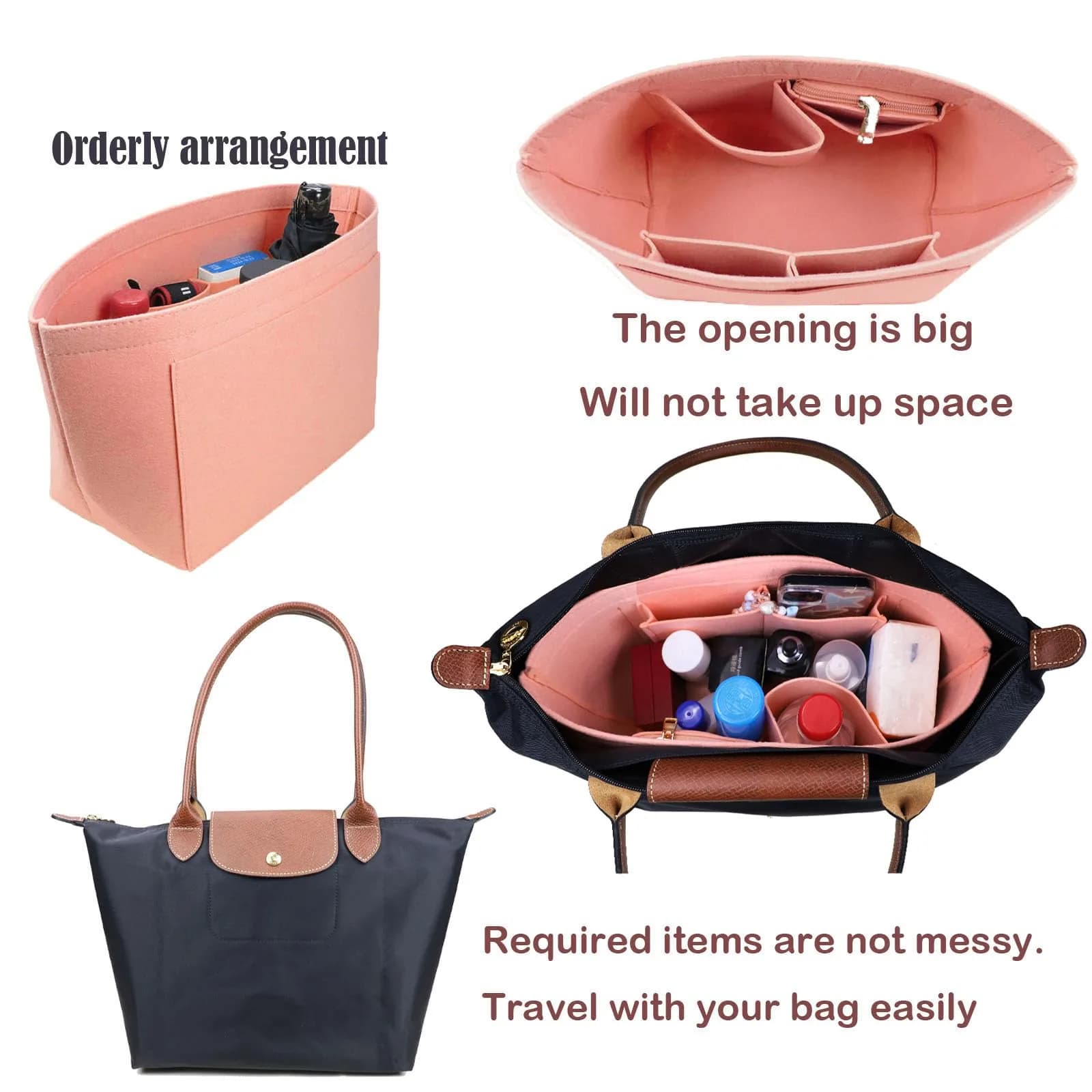 Lckaey Large Pink Felt Purse Organizer Insert | 28cm (11.02") Width, 18cm (7.08") Depth, 22.5cm (8.86") Height - view 3