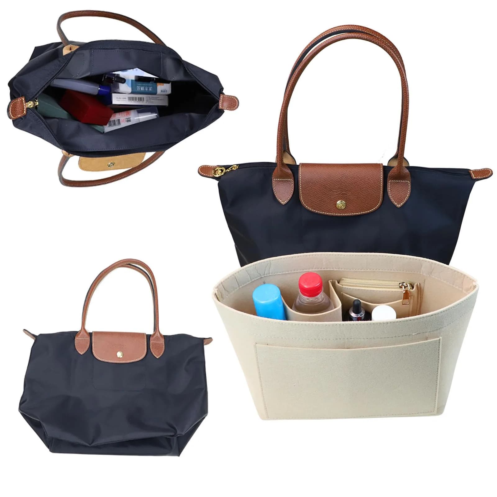 Lckaey Large Felt Purse Organizer Insert for Longchamp Le Pliage Handbag 27.9cm (11.02" W x 7.08" D x 8.86" H) | Keeps Bags Shipshape - view 5
