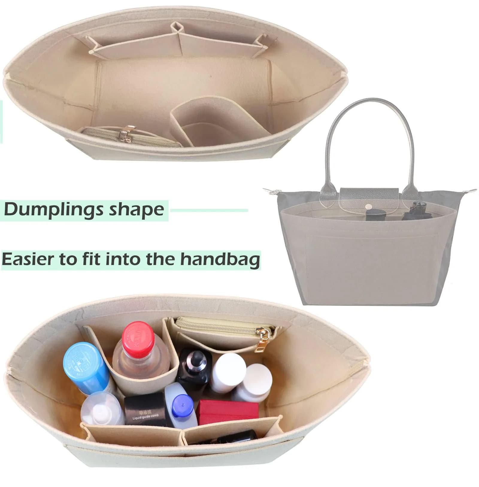 Lckaey Large Felt Purse Organizer Insert for Longchamp Le Pliage Handbag 27.9cm (11.02" W x 7.08" D x 8.86" H) | Keeps Bags Shipshape - view 6