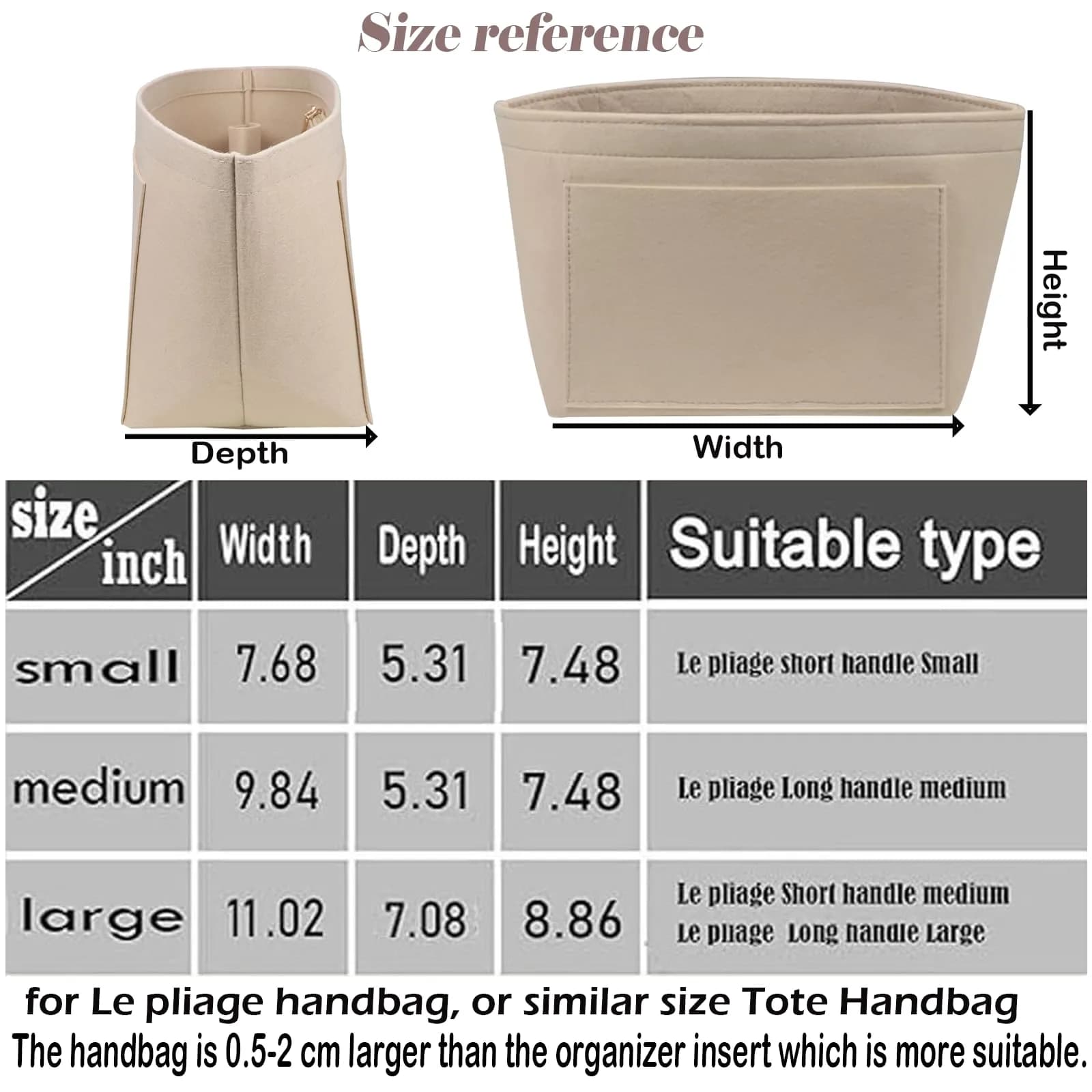 Lckaey Large Felt Purse Organizer Insert for Longchamp Le Pliage Handbag 27.9cm (11.02" W x 7.08" D x 8.86" H) | Keeps Bags Shipshape - view 2