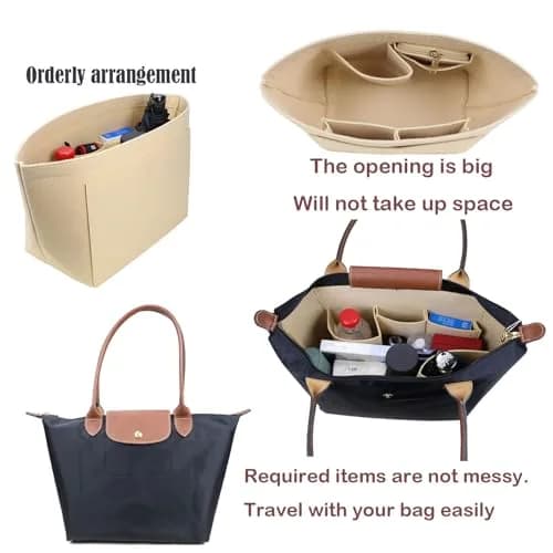 Lckaey Large Felt Purse Organizer Insert for Longchamp Le Pliage Handbag 27.9cm (11.02" W x 7.08" D x 8.86" H) | Keeps Bags Shipshape thumbnail 3