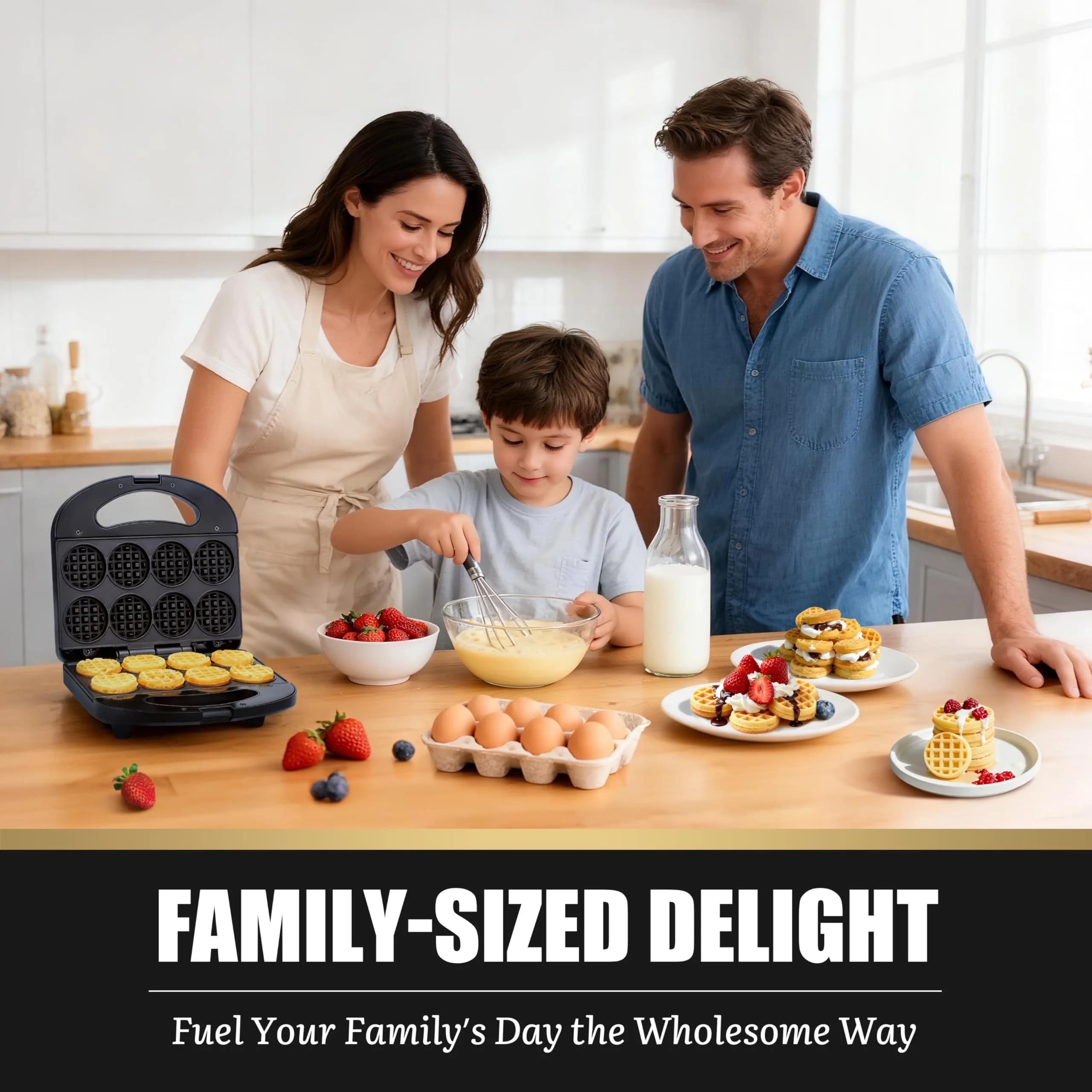 FineMade Mini Waffle Maker, 8 Tiny Waffle Bites | Compact & Safe Design - view 7