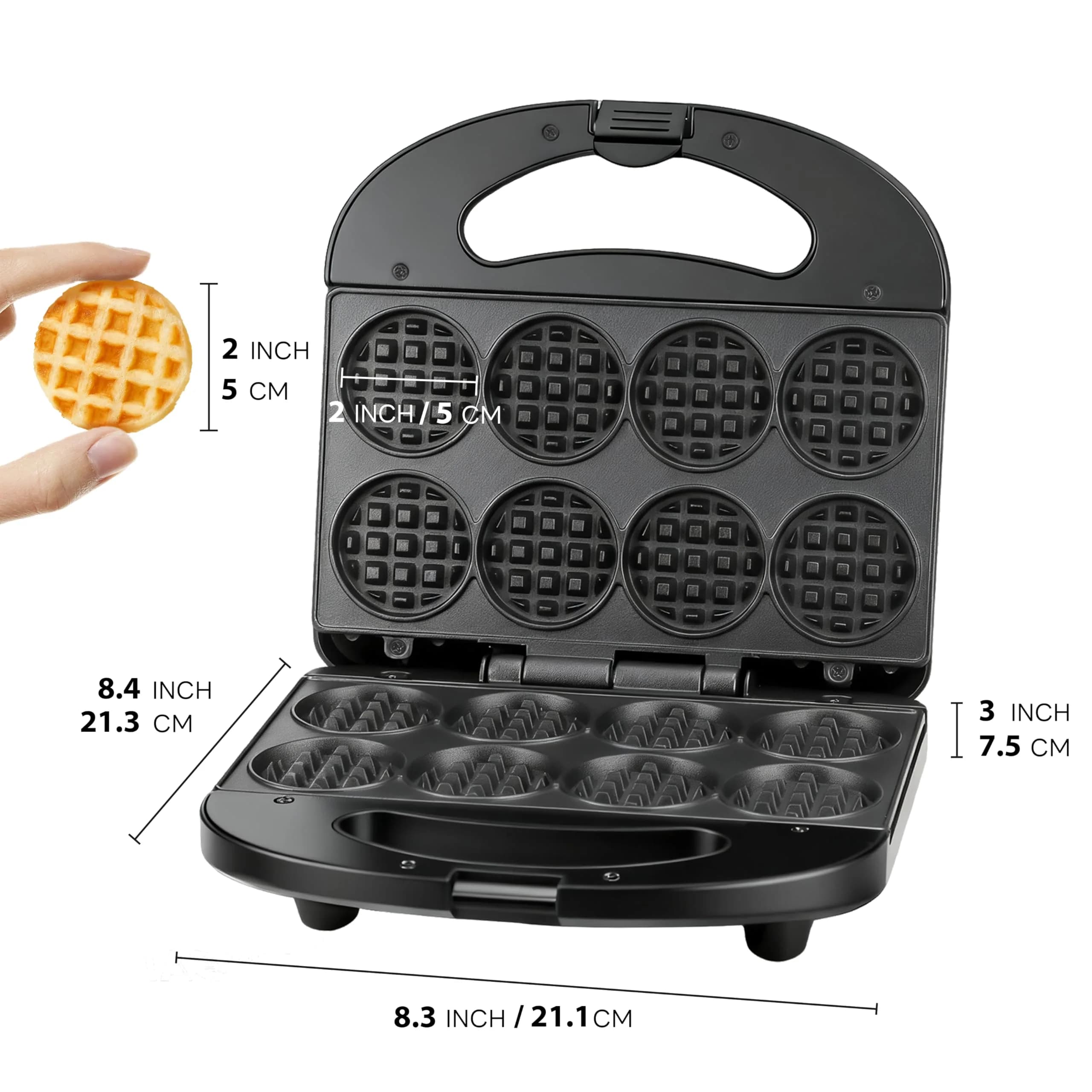 FineMade Mini Waffle Maker, 8 Tiny Waffle Bites | Compact & Safe Design - view 2