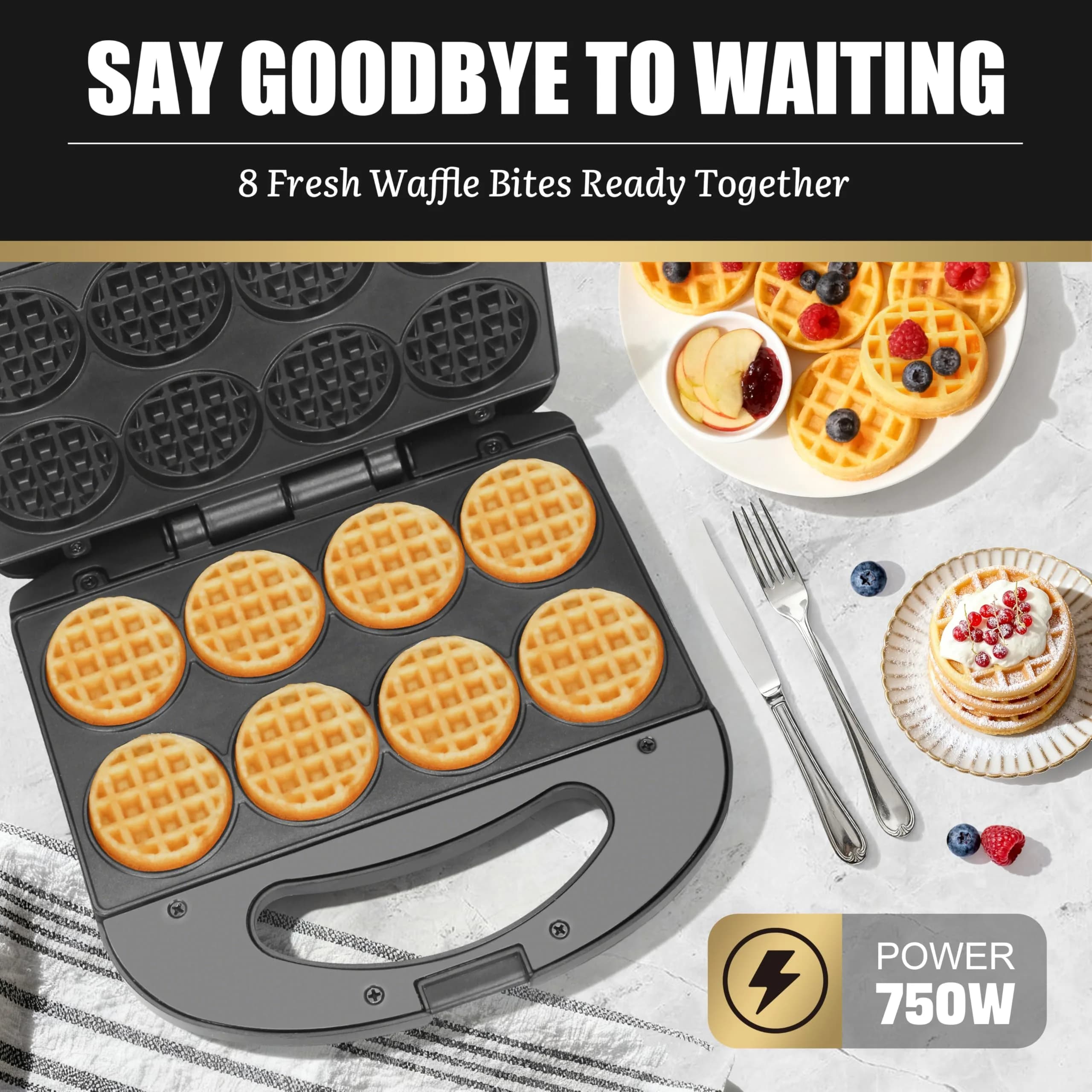 FineMade Mini Waffle Maker, 8 Tiny Waffle Bites | Compact & Safe Design - view 3