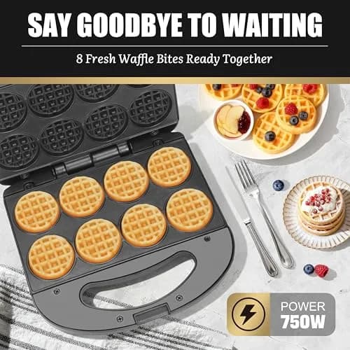 FineMade Mini Waffle Maker, 8 Tiny Waffle Bites | Compact & Safe Design thumbnail 3