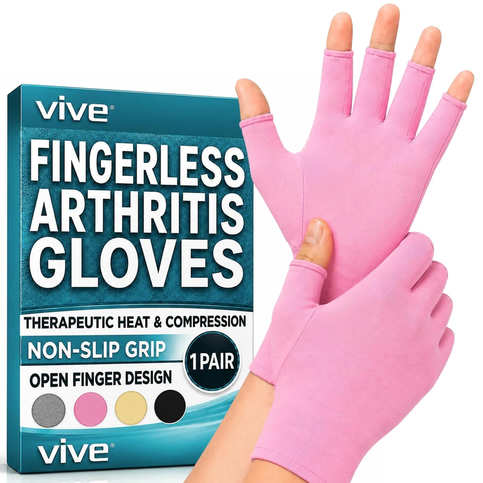 Vive Arthritis Compression Gloves for Men & Women - Pink, X-Large | Rheumatoid Pain Relief Hand Support - main product image