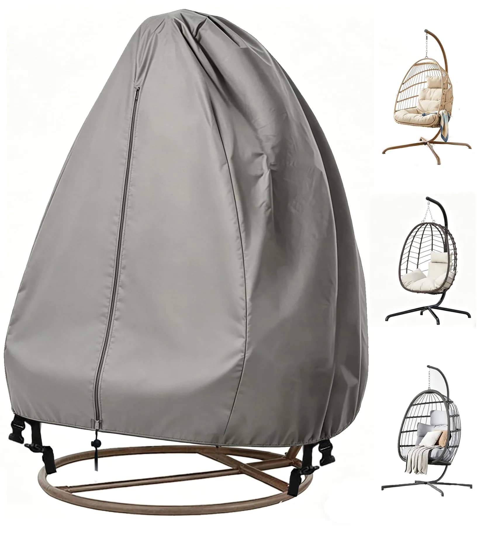 FLYMEI Black Egg Chair Cover 231 cm x 203 cm (91" L x 80" W) | Heavy Duty Waterproof Outdoor Patio Furniture Protector — Grey / 75" L x 45" W