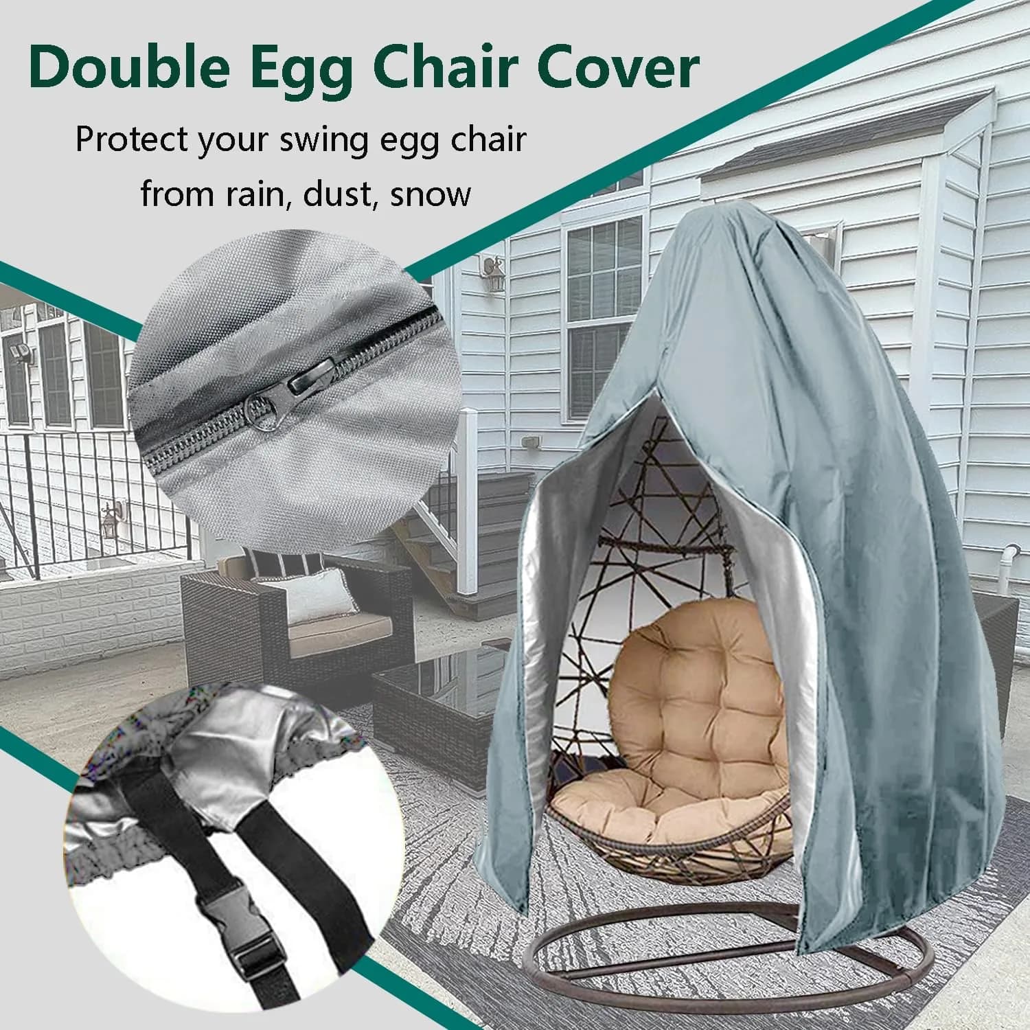 FLYMEI Grey Egg Chair Cover 190.5cm x 114.3cm (75" x 45") | Heavy Duty Waterproof Outdoor Protection - view 5