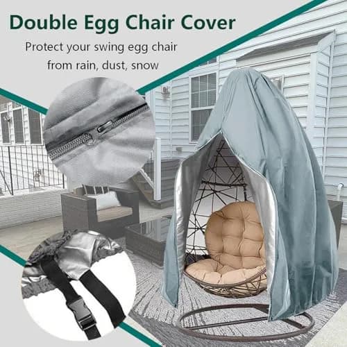 FLYMEI Grey Egg Chair Cover 190.5cm x 114.3cm (75" x 45") | Heavy Duty Waterproof Outdoor Protection thumbnail 5