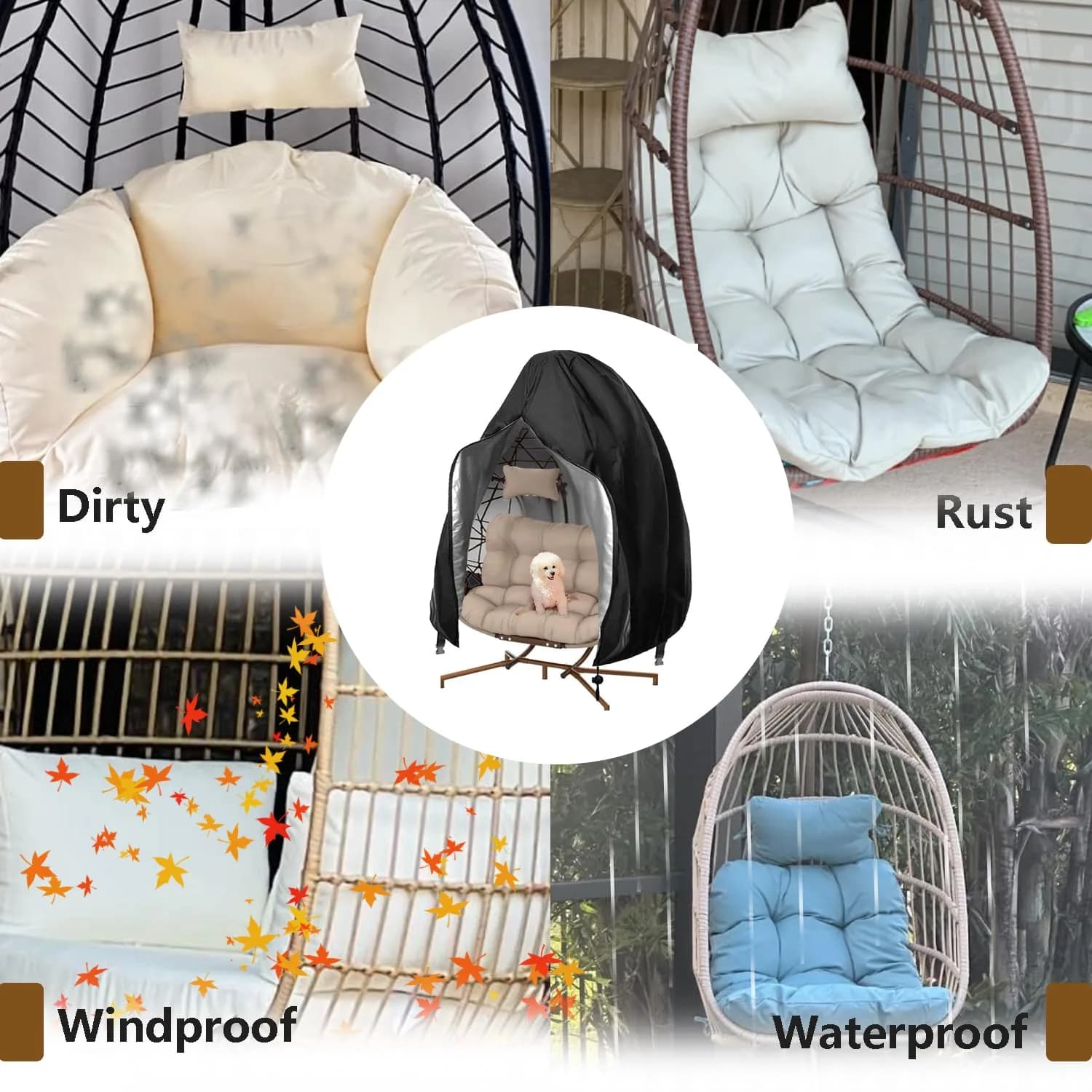 FLYMEI Grey Egg Chair Cover 190.5cm x 114.3cm (75" x 45") | Heavy Duty Waterproof Outdoor Protection - view 8