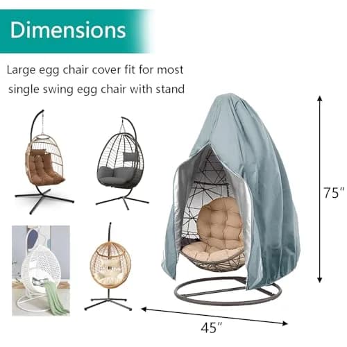 FLYMEI Grey Egg Chair Cover 190.5cm x 114.3cm (75" x 45") | Heavy Duty Waterproof Outdoor Protection thumbnail 3