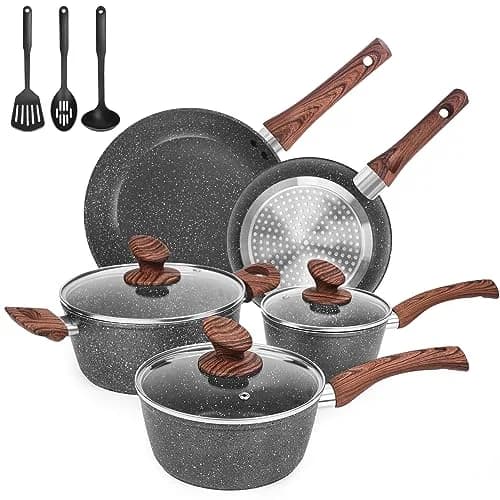 M MELENTA Pots and Pans Set Non Stick 11-Piece Grey Granite | Durable, Induction Compatible with Easy Cleanup thumbnail 1