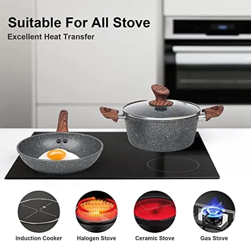 M MELENTA Pots and Pans Set Non Stick 11-Piece Grey Granite | Durable, Induction Compatible with Easy Cleanup thumbnail 5