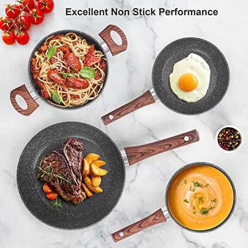M MELENTA Pots and Pans Set Non Stick 11-Piece Grey Granite | Durable, Induction Compatible with Easy Cleanup thumbnail 7