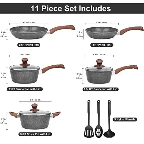 M MELENTA Pots and Pans Set Non Stick 11-Piece Grey Granite | Durable, Induction Compatible with Easy Cleanup thumbnail 2
