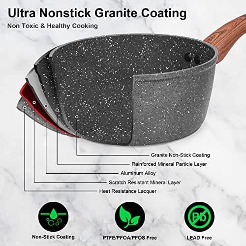 M MELENTA Pots and Pans Set Non Stick 11-Piece Grey Granite | Durable, Induction Compatible with Easy Cleanup thumbnail 3