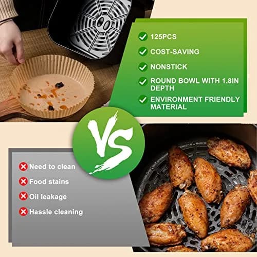 ctizne Disposable Air Fryer Liners 6.5In | Non-Stick, 125 pcs for 3-5 Qt Basket thumbnail 5