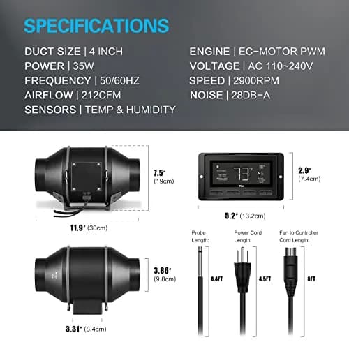iPower 4 Inch Inline Duct Ventilation Fan with Smart WiFi Controller, 212 CFM, 28 dB | Quiet Exhaust Blower for Grow Tent & Hydroponics thumbnail 3