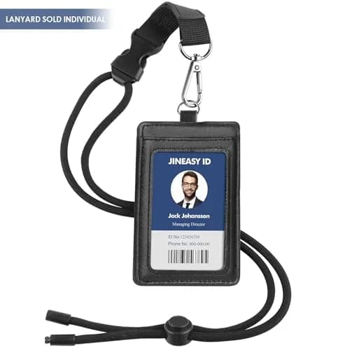 JINEASY ID Leather ID Badge Holder Vertical Lanyard ID Card Holder Black Badge Protector Case for Work Office Name Badges Keycard, Holds 3 ID Cards, 2 Pack thumbnail 4