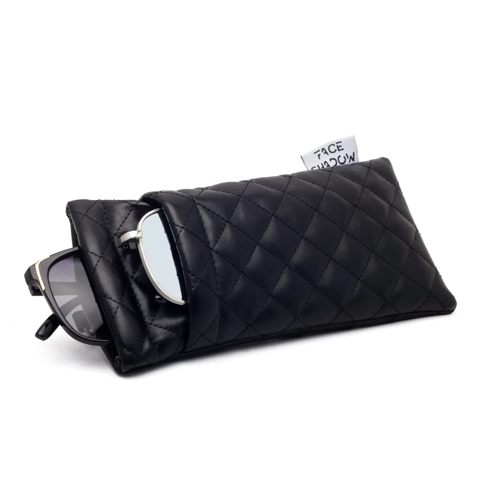 Face Shadow Pu Black Double Eyeglass Pouch - Soft Microfiber Case for Two Pairs - main product image