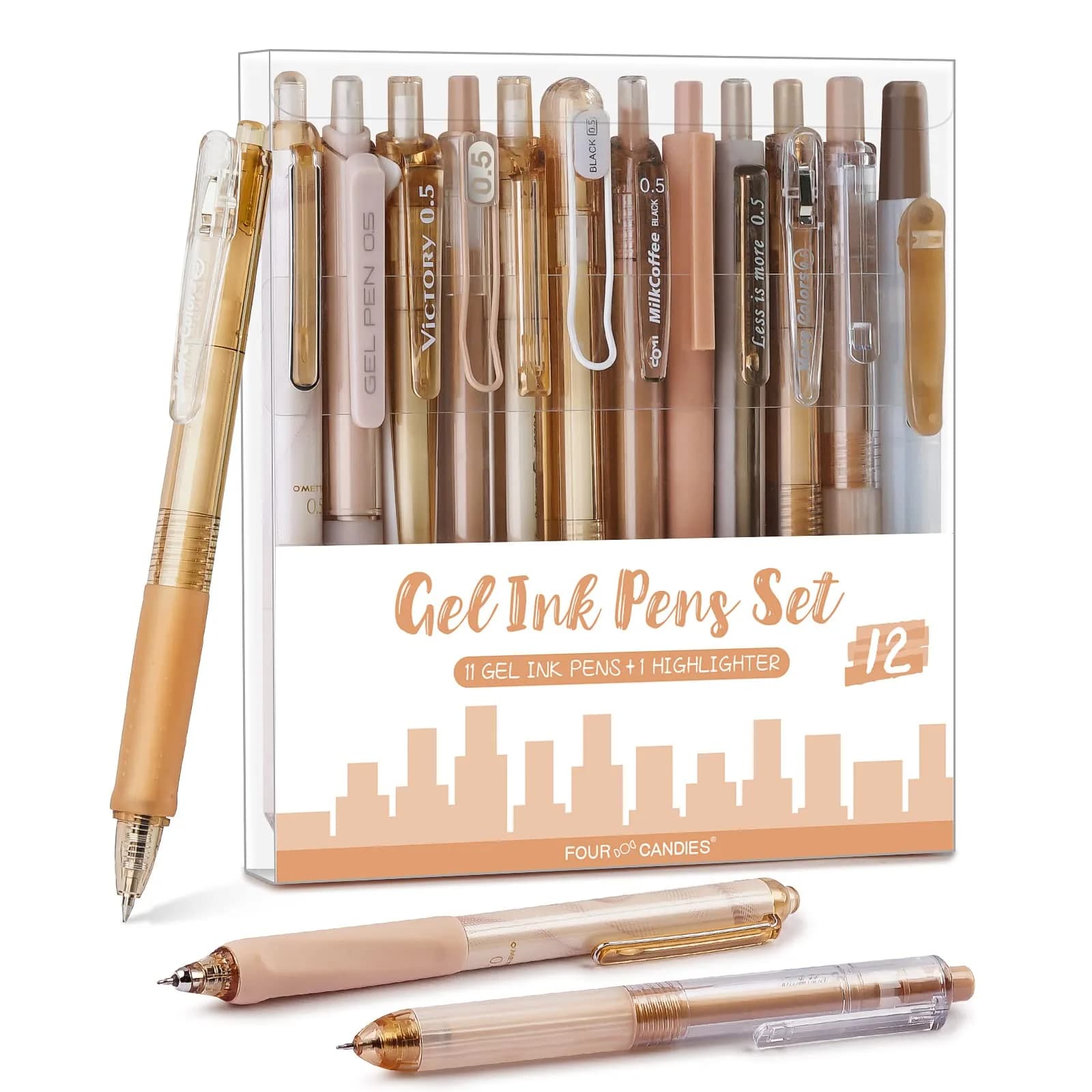 Four Candies Moor & Brown Pens (12ct) - Black Gel Ink, 0.5mm Fine Point | Smooth Writing - main product image