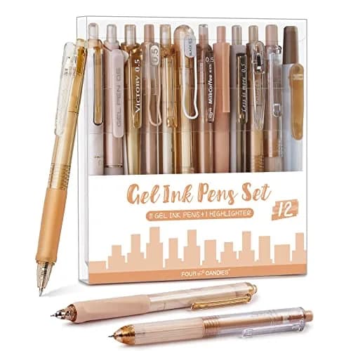 Four Candies Cute Pink Pens, Black Gel Ink, Rose - 12ct, 0.5mm Fine Point | Smooth Writing Instrument — Moor | 10 Black, 2 Brown