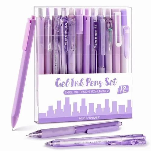 Four Candies Purple Pens, Black Gel Ink, Lavender Series 12ct | Smooth Writing Instrument thumbnail 1