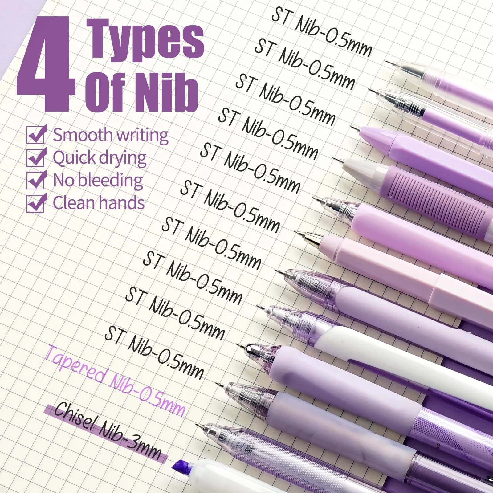 Four Candies Purple Pens, Black Gel Ink, Lavender Series 12ct | Smooth Writing Instrument - view 4
