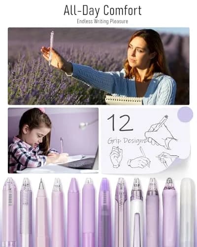 Four Candies Purple Pens, Black Gel Ink, Lavender Series 12ct | Smooth Writing Instrument thumbnail 6