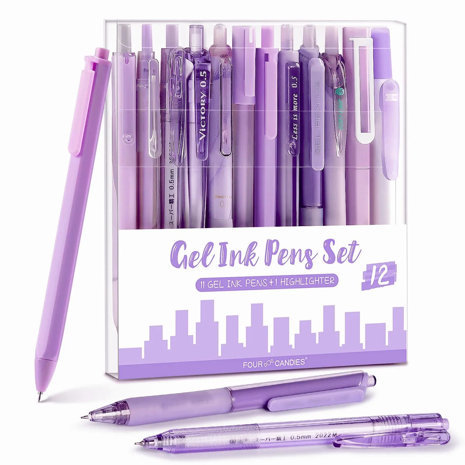 Four Candies Purple Pens, Black Gel Ink, Lavender Series 12ct | Smooth Writing Instrument - main product image