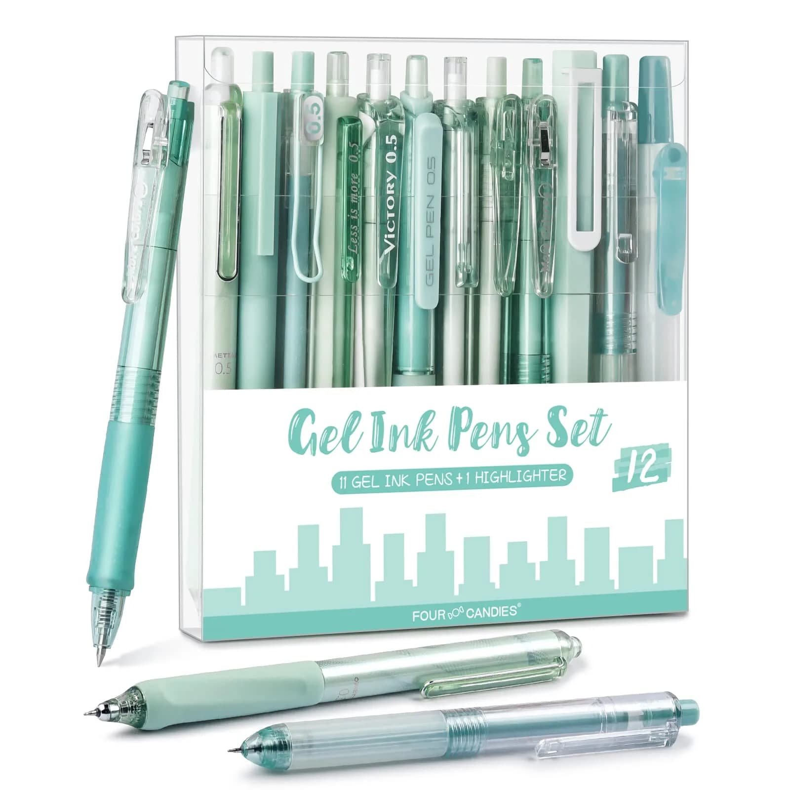 Four Candies Forest Pens (10 Black, 2 Green), 0.5mm Fine Point Gel Ink, Pack of 12 - main product image