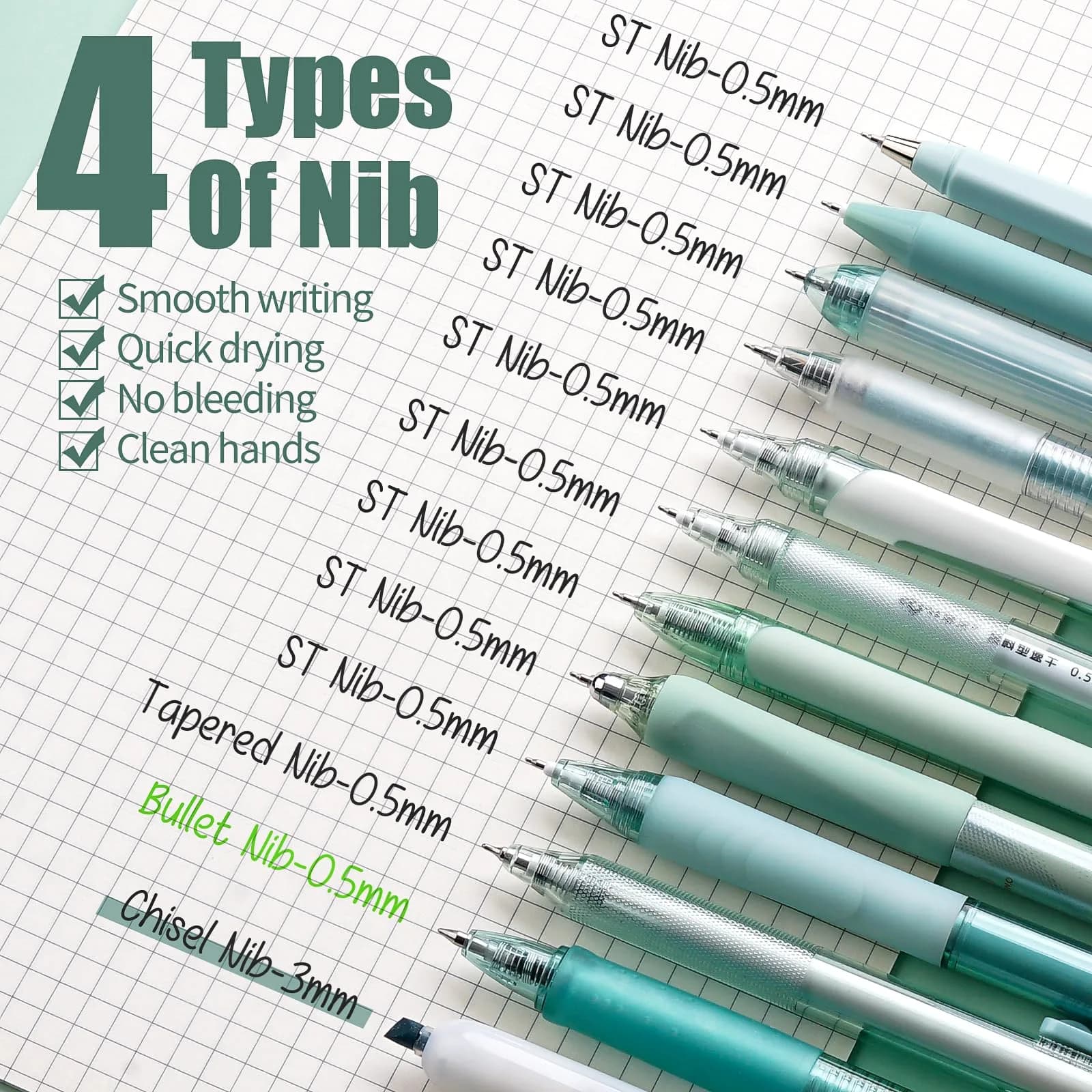 Four Candies Forest Pens (10 Black, 2 Green), 0.5mm Fine Point Gel Ink, Pack of 12 - view 4